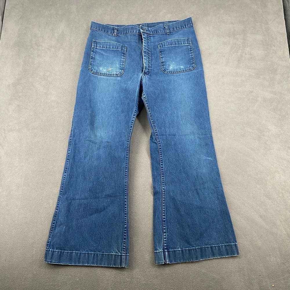 Mens Jeans 36R Blue Medium Wash Denim Mid Rise Wide Leg Comfort Everyday Wear